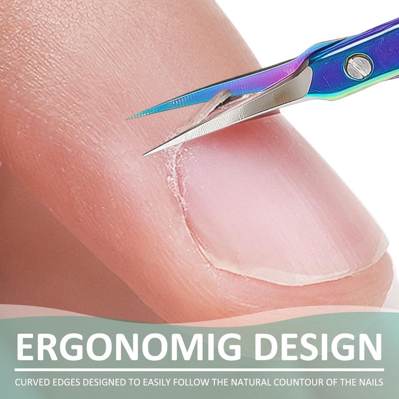 ROBOHOOK Nail Cuticle Scissors 2Pcs small scissors Stainless Steel Cuticle skin tag scissors Extra Fine Curved Color Manicure Scissors Nail Scissors Suitable for Eyebrows Eyelashes And Nail Trimming - Image 5